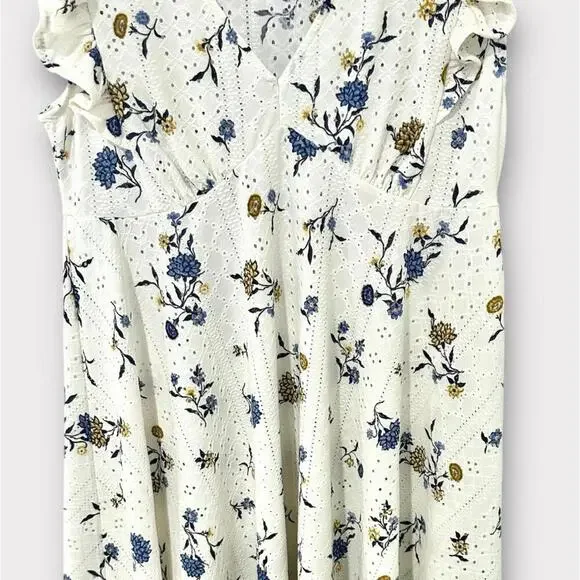 Springfield Womens Summer Dress White Floral Sleeveless Ruffles Short Size XL - Picture 4 of 10